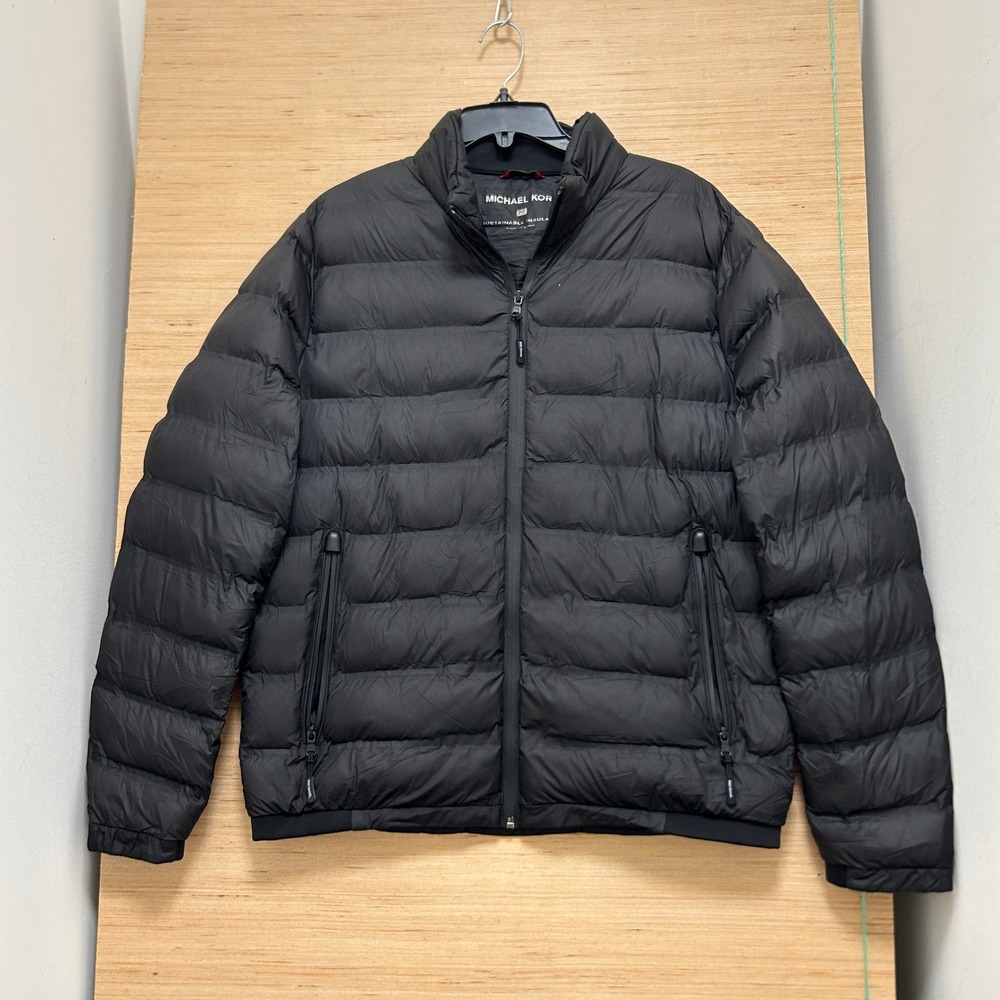 Michael Kors Mens Black Sustainable Insulation Puffer Jacket Size M Quilted Zip